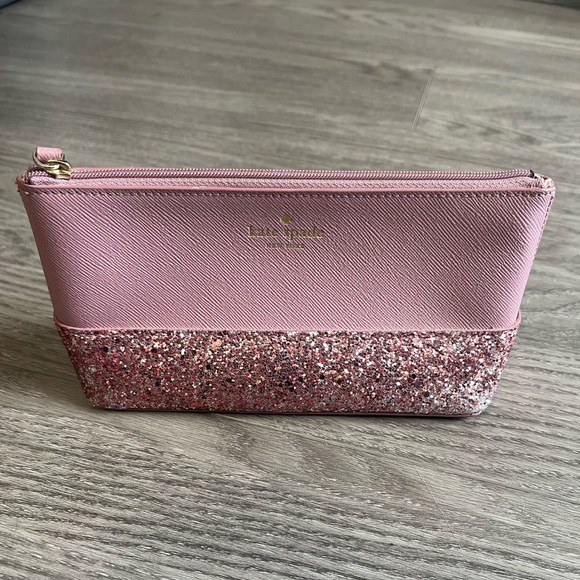 Kate Spade Greta Court Shiloh Glitter Cosmetic Travel Makeup Bag Pink - Picture 2 of 14
